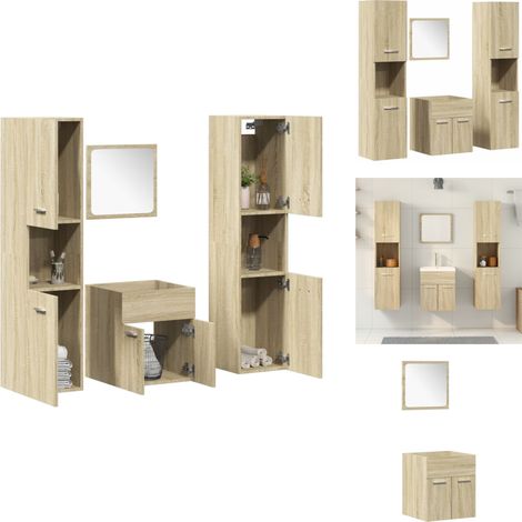 Ensemble de meubles de salle de bain 4 pcs chêne sonoma - Ensemble De Meubles De Salle De Bain - Ensembles De Meubles De Salle De Bain - Armoire De Salle De Bain - Armoire De Rangement De Salle De Bai (1/5)