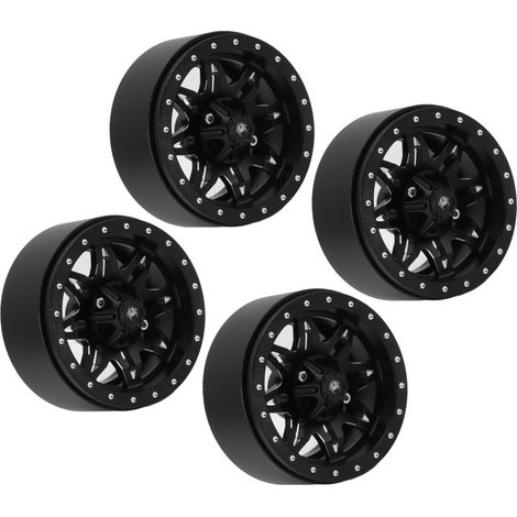 Vier silber-schwarze Aluminiumfelgen für SCX10-Felgen, stabil und einfach zu montieren, geeignet als Ersatz für Traxxas RC-Cars. (1/5)