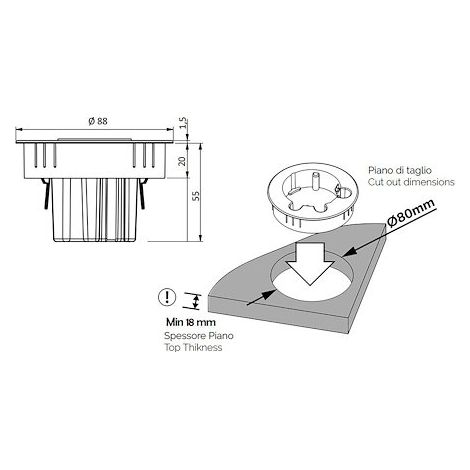 Prise electrique encastrable Versadot Cable diamètre 80 mm + 3 trous passe-câbles - blanc - Maxiburo