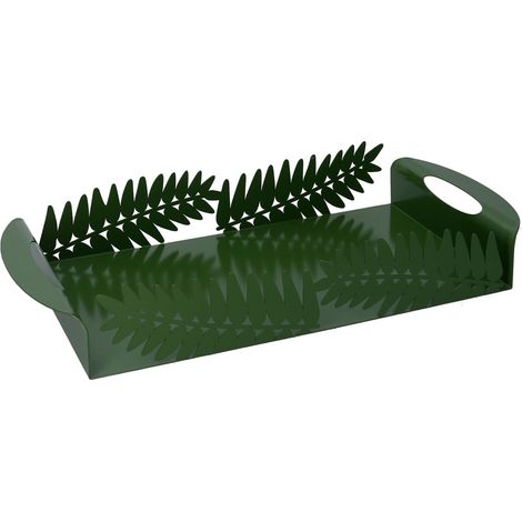 Vassoio Rettangolare 41x20xh6,5 cm in Metallo Design Foglia Alloro Verde Scuro (1/2)