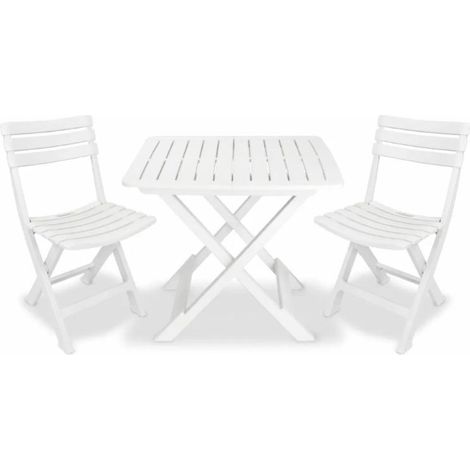 Table rectangulaire et 2 chaises de jardin plastique blanc Camille (1/5)