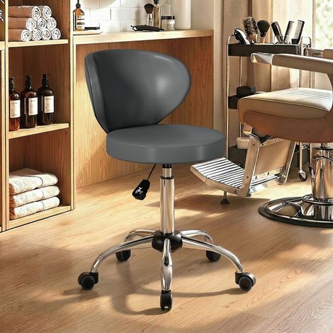 Tabouret à roulettes, tabouret de massage en PU avec hauteur réglable 73-88 cm et dossier, pivotant 360°, gris (1/5)