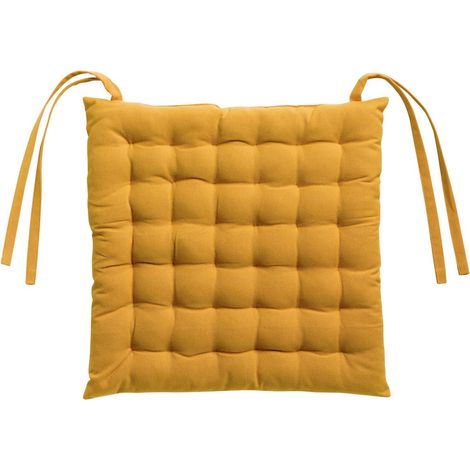 Galette de Chaise Capitonnée 36 Points Recyclée Jaune Tournesol 38 x 38 x 3 cm - PANGIVO (1/3)