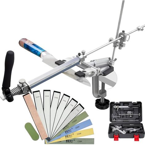 CWOVRS Aiguiseur de Couteaux, RX-009 Affûteur Couteaux à Angle Fixe Rotatif à 360°, Curseur et Fixation Précis Améliorés, Kit de Système d'Affûtage de Couteaux à Cuisine, 10 Pierre Kit (1/5)