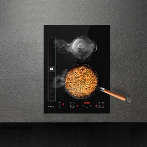 CIARRA 3356W 2 in 1 - Piastra a induzione con cappa integrata 39cm, 2 fuochi, 9 livelli di potenza, 460 m³/h, funzione Boost, zona flexi CBBEH392BF