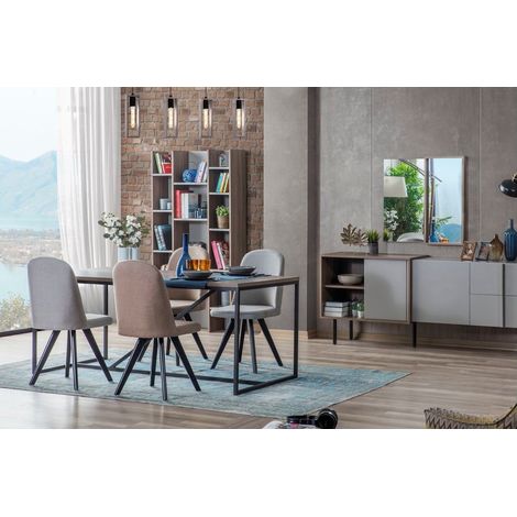 Comedor completo PLATE madera y gris