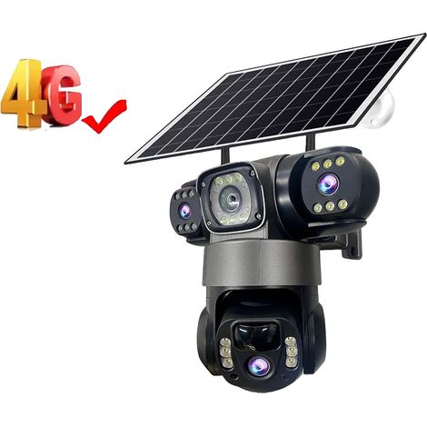 Caméra de surveillance solaire, design à 3 objectifs, connectivité 4G, Seulement caméra 4G (1/2)