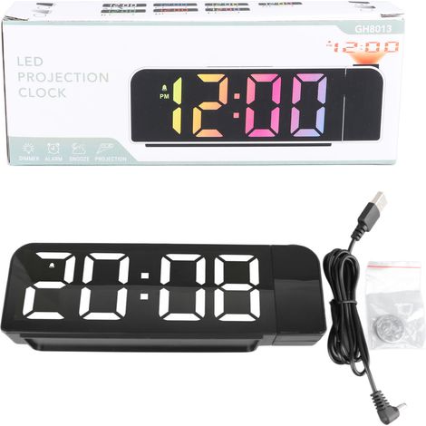 Réveil à projection, gros caractères, minuteur, température, utilisation facile, design minimaliste, affichage de l'heure et de la date, horloge LED à projection (1/5)