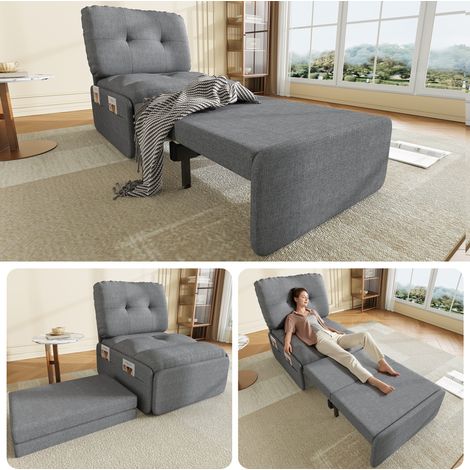 Modernes 2-in-1 Multifunktions-Schlafsofa, 195 x 81,5 cm, Einzelsessel, bequemer Liegestuhl, ideal für kleine Wohnungen, Leinenstoff, unsichtbares Ausziehsofa, 165 x 80 cm Schlaffläche