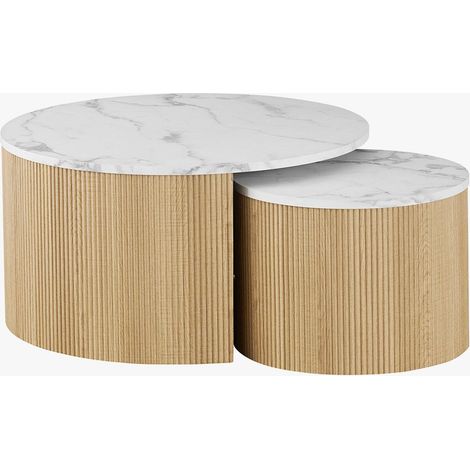ROWAN Lot de 2 tables basses rondes gigognes couleur marbre et bois (1/5)