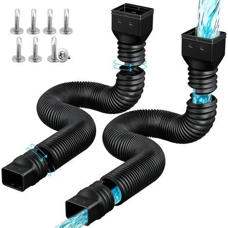 Rallonge Gouttière Flexible Extension de Gouttière Kit d'extension de Descente Pluviale Tuyau Descent 2 Pièces Extensible de 47 à 150 cm pour Descente de 80/100 mm (Noir - 2 pièces) (1/5)