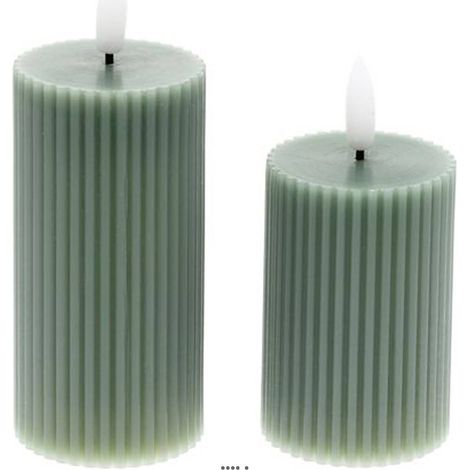 Lot de 2 Bougies Cylindriques Cire Verte 3DF avec Nervures - D 5 cm H 7,5-10 cm - couleur: Vert (1/5)