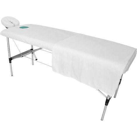 Set de drap + drap-housse complet pour table de massage - Flanelle - Blanc - Vivezen (1/5)