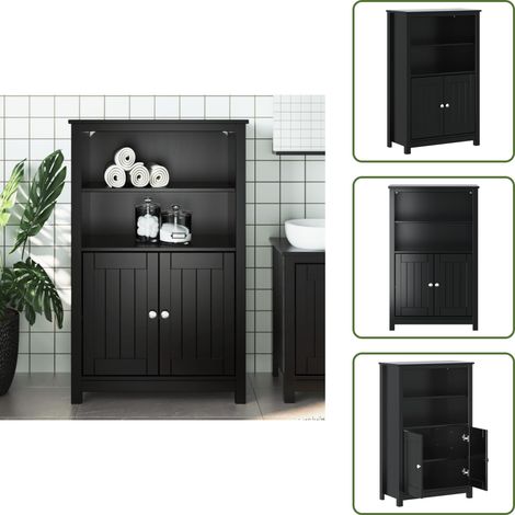 The Living Store Armoire de salle de bain BERG noir 69,5x34x110 cm pin massif - Rangement salle de bain (1/5)