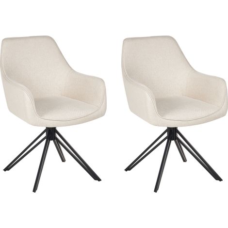 Conjunto de 2 sillas de comedor modernas de tela asiento acolchado patas de metal negro giratorias beige claro Jodar (1/5)