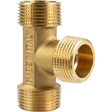 tecuro T-Stück allseitig Außengewinde G 1/2 Zoll, Messing blank CW617N (1/5)