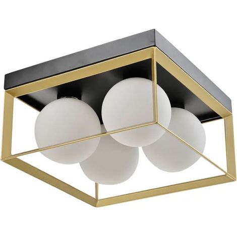 Plafoniera da soffitto minimalista lampada in metallo nero bronzo con 4 sfera in vetro per camera da letto G9 (1/5)