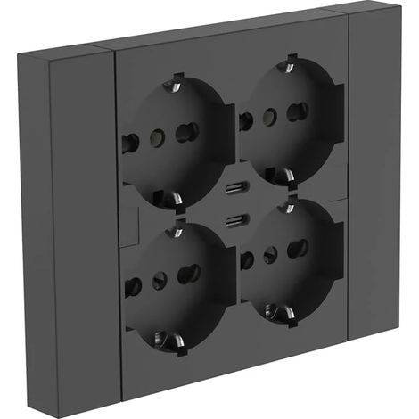 Enchufe de pared negro 4 schuko 2 usb c 22117 electraline