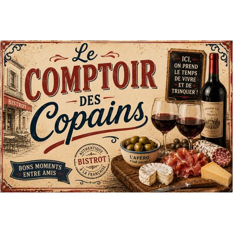 Plaque Métal Vintage Le Comptoir des Copains 30 x 20 cm