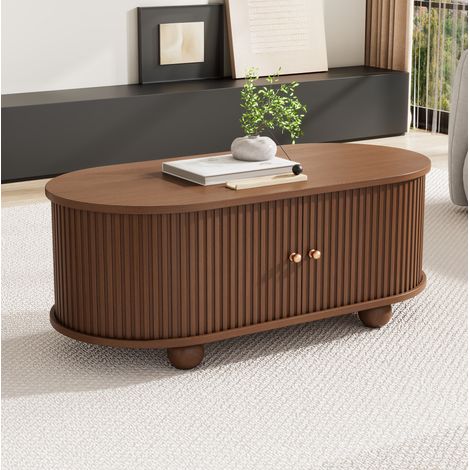 Table basse 100x50x40 cm noyer avec rangement et portes coulissantes, MDF, MEUBLIV (1/5)