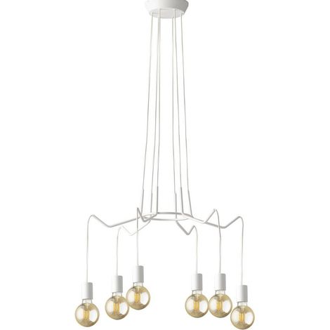 6 flammiger LED Kronleuchter Ø 66cm Weiß - minimalistisch moderne Spinnenleuchte (1/2)