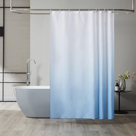 c Rideau de Douche Anti Moisissure Tissu Lavable en Machine Petit Rideau de Bain Textile en Polyester Imperméable avec 10 Anneau Rideau Douche 150x180cm Bleu Clair Dégradé (1/5)