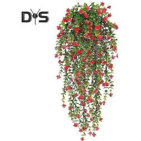 Guirlande décorative de fleurs artificielles d'eucalyptus réalistes pour la maison, les mariages et le jardin, en intérieur et en extérieur. Fleurs colorées, fausses fleurs et lianes retombantes.rouge (1/5)