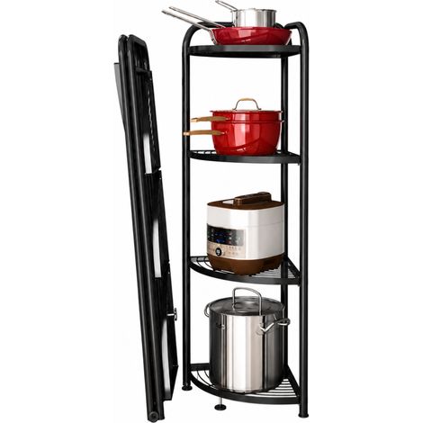 Etagère Métallique de Stockage d'angle 4 Niveaux H 156 cm x D 35 cm - Noir - Pied Réglable - Toutes Pièces - Livraison gratuite (1/3)