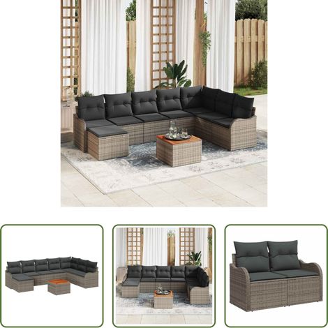 Terrassensofa - Gartensofa-set mit Speicher 9 pcs Grau Poly-Rattan (1/5)