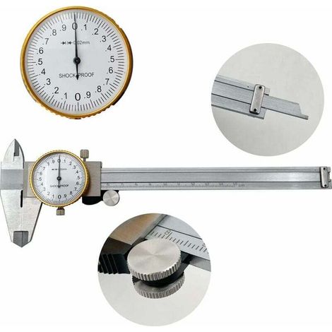 Cadran Étriers 0-150mm 0.02mm Haute Précision Industrie Acier inoxydable Vernier Caliper Pied à coulisse à cadran Outil de mesure métrique antichoc