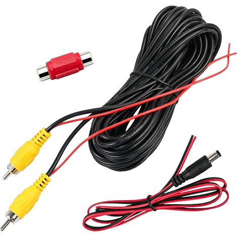 Cable RCA, Câble Vidéo pour Caméra de Recul - Câble AV avec Fiche RCA- Câble Alimentation DC 5.5x2.1 et Connecteur RCA Femelle vers Femelle