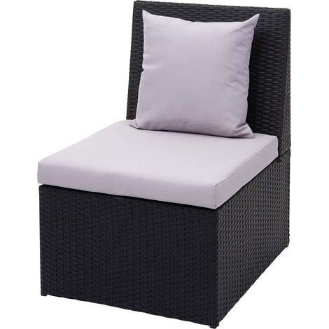 Poltrona sofà esterno giardino HHG-876 acciaio polyrattan nero cuscini grigio chiaro (1/5)