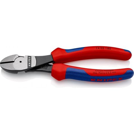 KNIPEX 74 02 180 Tronchese laterale per meccanica tipo "forte" con manici comfort atramentata nera 180 mm