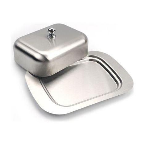 Beurrier en acier inoxydable - Bol à dessert - Boîte à pain au fromage avec couvercle - Pour 250 g de beurre - Pour restaurant à la maison - Argenté - 18,8 x 12,8 x 6,7 cm