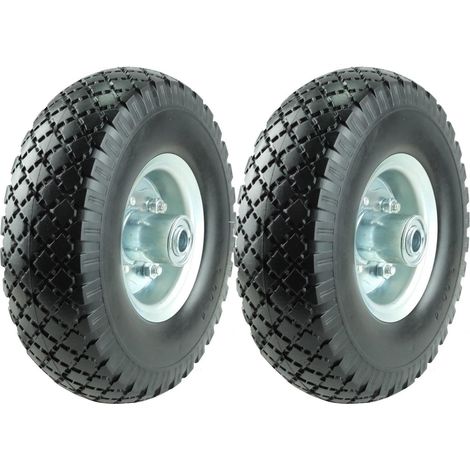 Lot de 2 roues de rechange en caoutchouc massif de 25,4 cm avec roulements de 1,6 cm, moyeu décalé de 5,5 cm, pour diable, brouette, chariot de jardin, non plat (1/5)