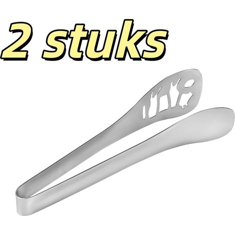 Lot de 2 pinces de cuisine en acier inoxydable résistantes à la chaleur et à la rouille, dimensions 24,5 x 5,5 x 3 cm, couleur argent. (1/5)