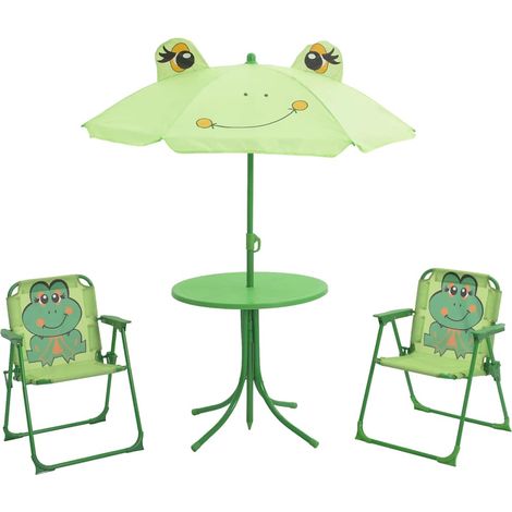 3-tlg. Garten-Bistro-Set für Kinder mit Sonnenschirm Grün
