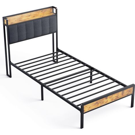 Letto Singolo 90x200 Struttura Metallica con Testiera Imbottito Composita Legno/Tessuto - Bealife Grigio Antracite (1/5)