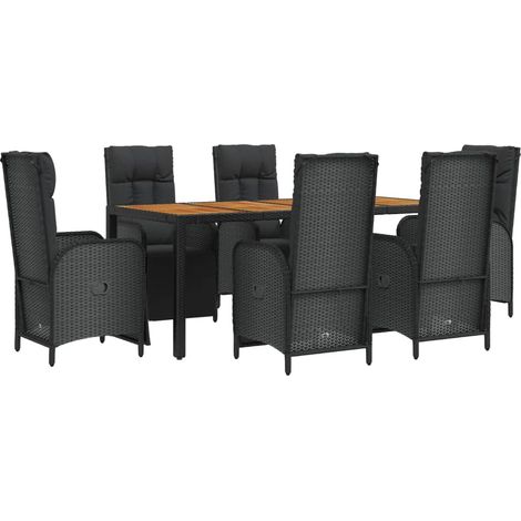 Set da pranzo mobili da giardino mobili da esterno e cuscini 7 pezzi resina intrecciata nera 020014472