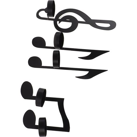Lot de 4 Bougeoirs Muraux en Fer Forgé Noir, Forme Note de Musique, Support Bougie à Accrocher au Mur, Décor Bougie Chauffante (1/5)