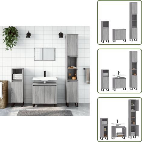 Armoire lavabo - vidaXL Ensemble d'armoires de salle de bain 3 pcs sonoma gris - Meuble salle de bain (1/5)