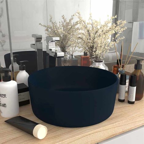 Vasque ronde luxueuse, bleu foncé mat, 40 x 15 cm, céramique