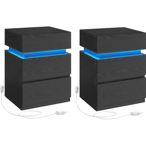 Vasagle – Lot de 2 tables de chevet avec bande LED multicolore – 3 tiroirs – Dimensions 35 x 40 x 55 cm – Noir boisé – Design moderne (1/5)