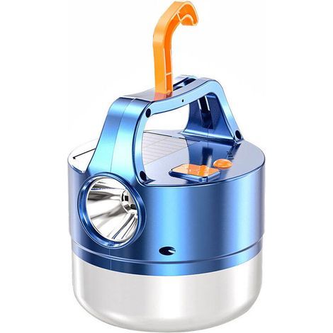 Campinglaterne, 2400 mAh wiederaufladbare LED-Multifunktions-Taschenlampe, wasserdicht, 2 Modi, tragbare Hänge-Taschenlampe für Camping, Biwak, Angeln, Wandern, Höhlen (Blau) (1/4)