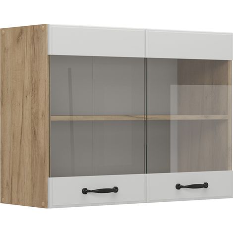 Mobile da cucina in vetro R-Line, Bianco casa di campagna, 80 cm, Vicco