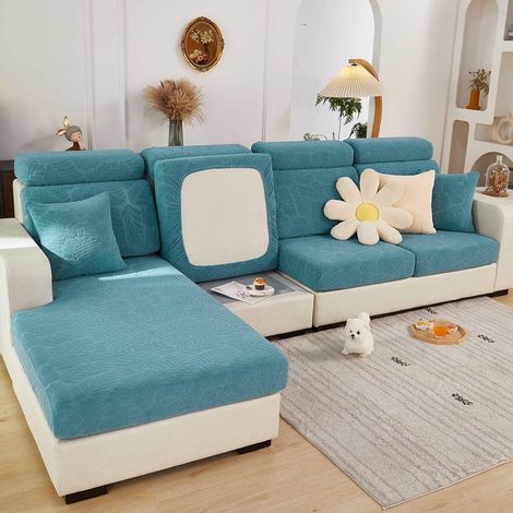 Housse de coussin de canapé universelle résistante à l'usure, extensible, antidérapante en forme de L, pour chaise longue (feuilles roses, housse de chaise longue) (1/5)
