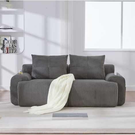 Divano 2 posti modulare in velluto a coste grigio scuro 200x99x80 cm con portabicchieri e tasca laterale (1/5)