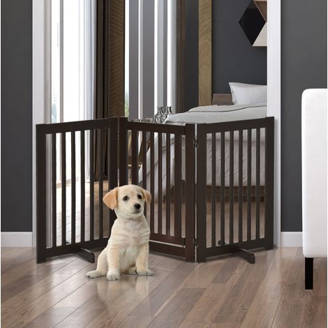 Cancello per cani 155x76 cm in MDF marrone scuro, autoportante a 3 pannelli - MEUBLIV (1/5)