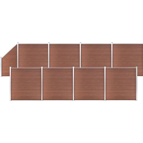 vidaXL Ensemble de clôture WPC 8 Carré + 1 Incliné 1484x186 cm Marron (1/5)