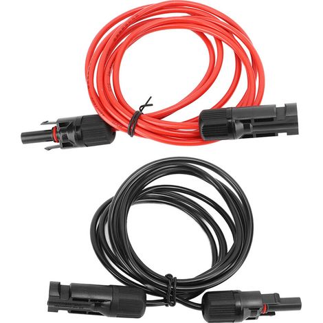 2 m (6.6 ft) 12 AWG solar panel extension cable with male and female connectors, red and black, 2.5 mm² (1/5)